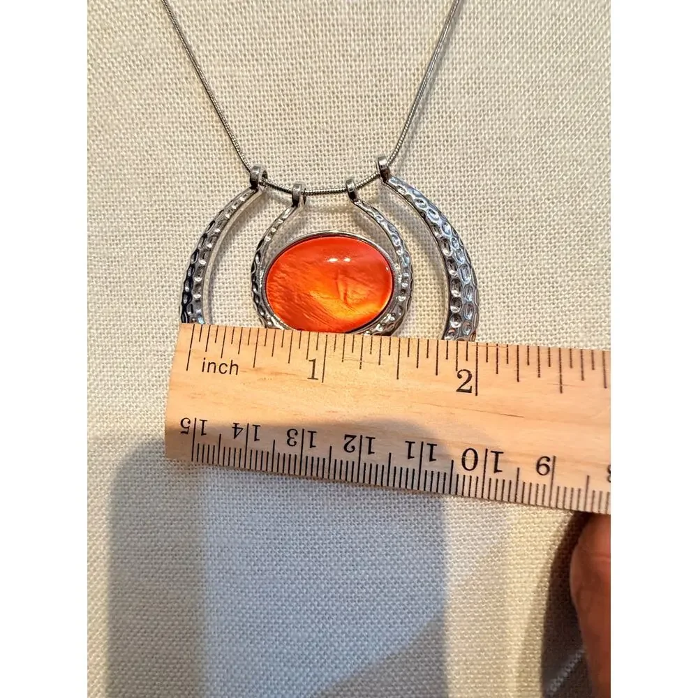 Vintage Orange Cabochon Pendant Necklace 18”